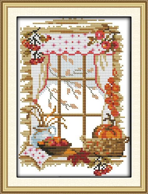 Are you a beginner to cross stitch? The autumn of four seasons outside the window 11CT 14CT ...