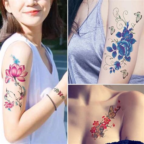 Flower Pattern Tattoo Sexy Waterproof Tattoos Stickers Chest Waist Arms