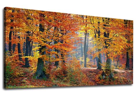 Amazon Canvas Wall Art Autumn Forest Panoramic Red Trees Scenery