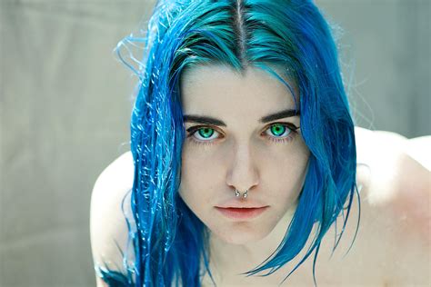 Wallpaper Face Model Dyed Hair Nose Rings Blue Hair Free Download Nude Photo Gallery