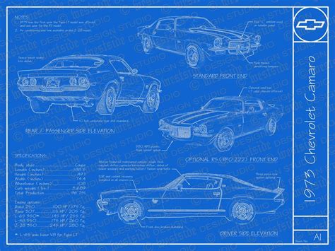 1973 Chevrolet Camaro Blueprint Poster 18x24 Jpeg Image File Etsy