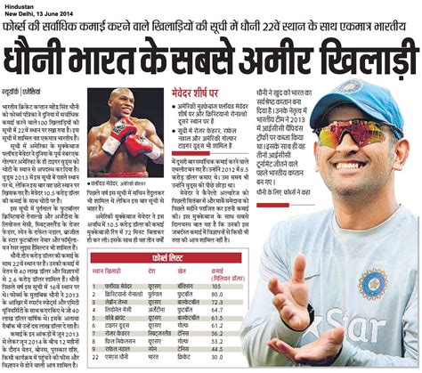 Ms Dhoni Article In Hindi Newspaper