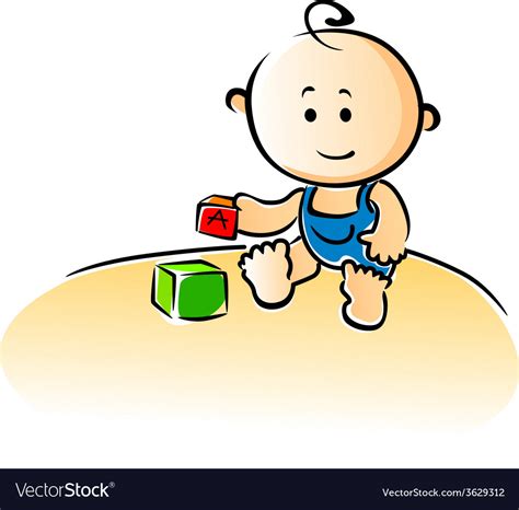 Cute Cartoon Baby Playing With Building Blocks Vector Image