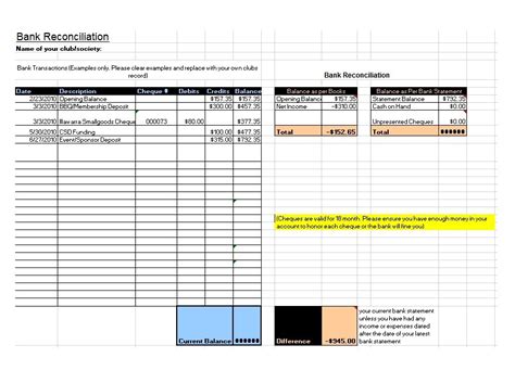 Bank Reconciliation Examples Templates Free