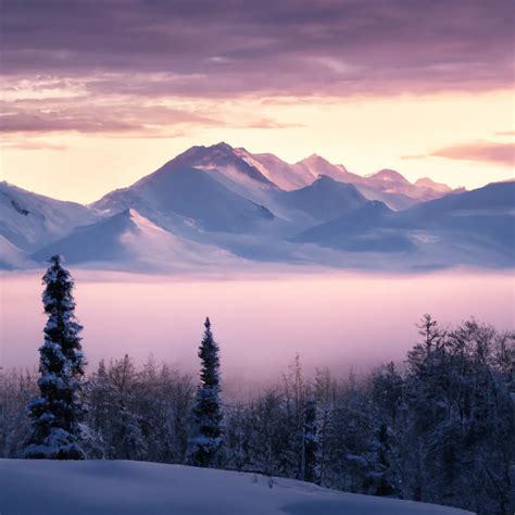 Alaska Sunset Purple Mountains Deep Snow Beautifu Openart
