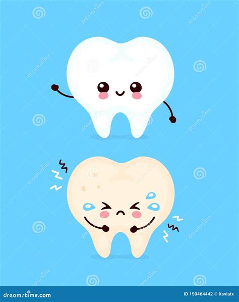 Cute Sad Unhealthy Sick And Strong Tooth Stock Vector Illustration Of