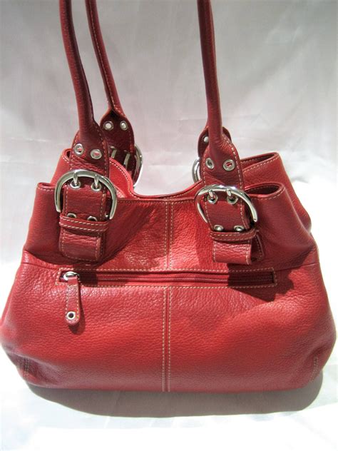 Vintage Tignanello Red Pebble Leather Satchel Handbag By Classybag On