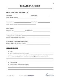 Estate Planner Template Pdf Form For Download And Print