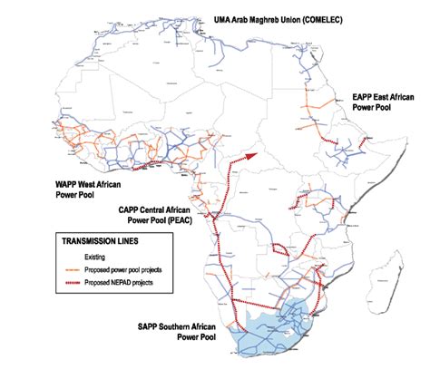 Map Of African Electricity Grid Showing The Various Existing And