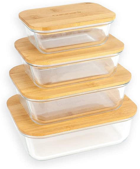Cuisinart Glass Containers With Bamboo Lids 8 Piece Rectangle Glass Food Storage Containers