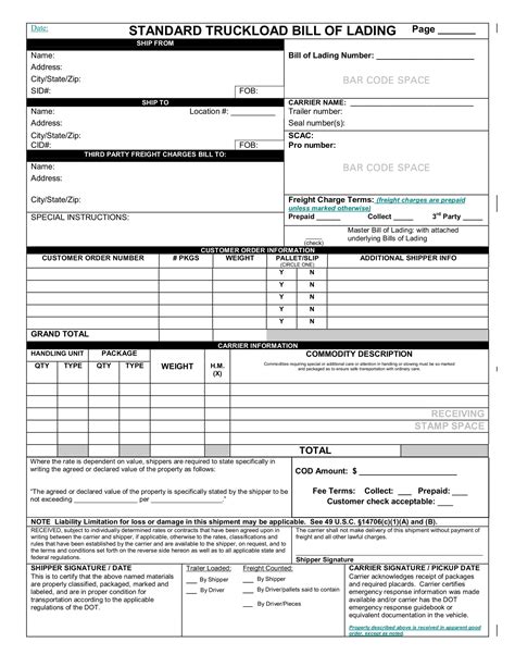 Third Party Bill Of Lading Sample Hq Printable Documents
