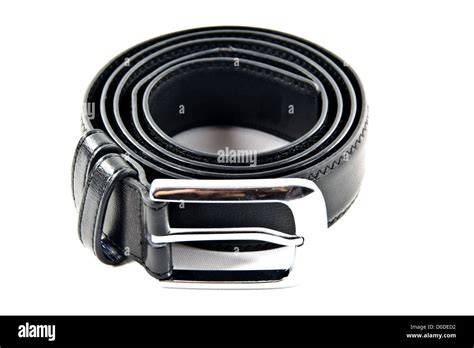 Black Leather Belt With A Metal Head Stock Photo Alamy