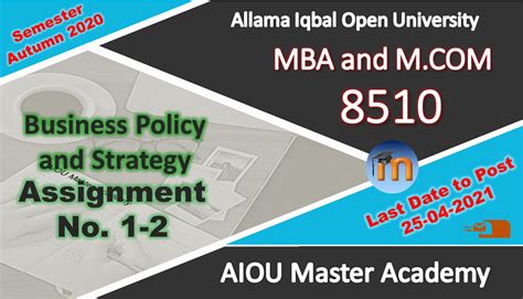 Aiou Business Policy And Strategy Code 8510 Assignments Of