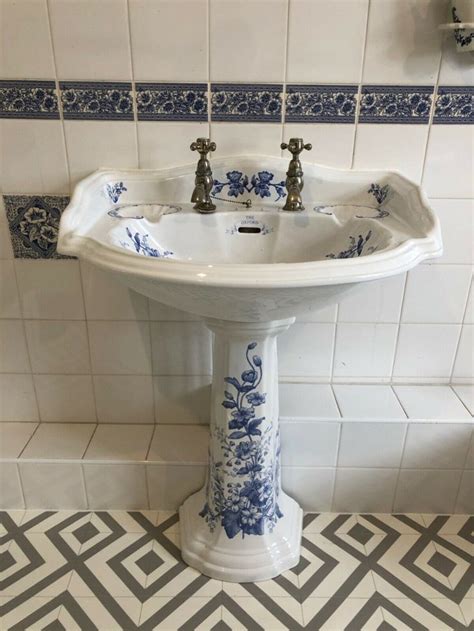 Oxford Blue Decorated Large Sink Basin, Pedestal and taps ... Swiss madison forever monaco pedestal sink best pedestal sink for small bathroom:
