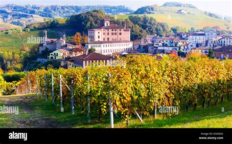Autumn Landscape Amazing Golden Vineyards And Castles Of Piedmont