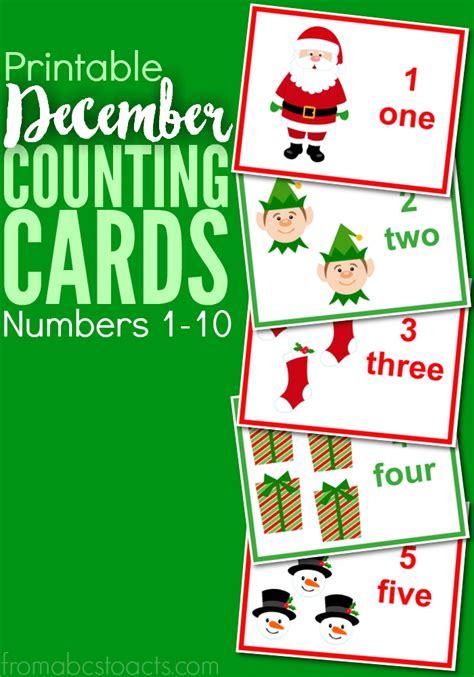 A fun winter counting game where children count snowballs and click the corresponding number. Printable December Counting Cards Numbers 1-10 - From ABCs ...