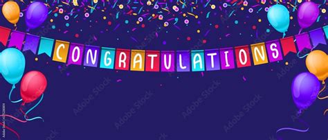 Congratulations Banner Template With Balloons And Confetti Isolated On