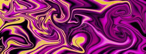 Liquid Purple And Gold Glitter Paint Swirls Stock Illustration