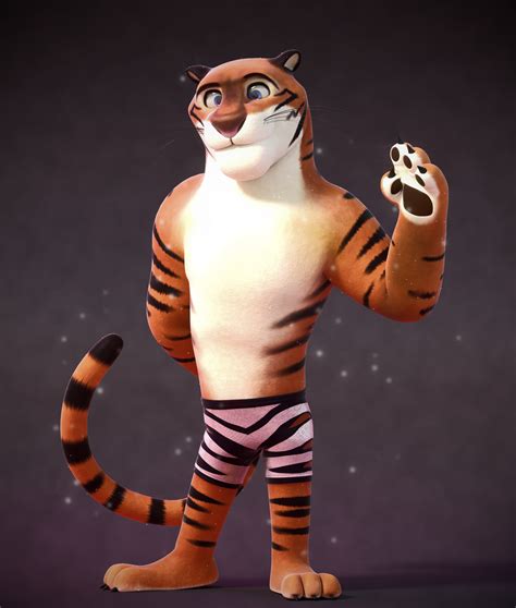 A Cartoon Tiger Is Standing With His Paw In One Hand And The Other Leg Up