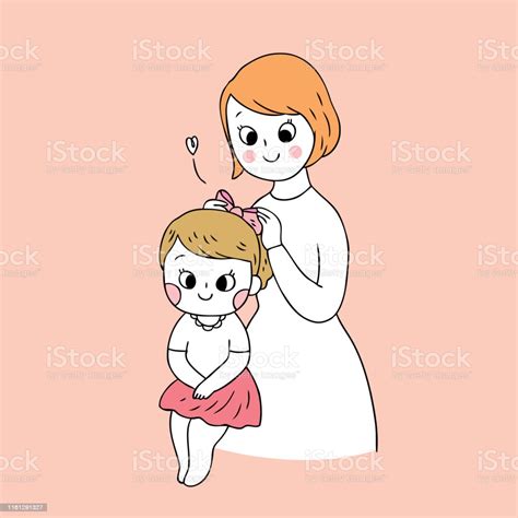 Ilustración De Dibujos Animados Lindo Madre E Hija Vector
