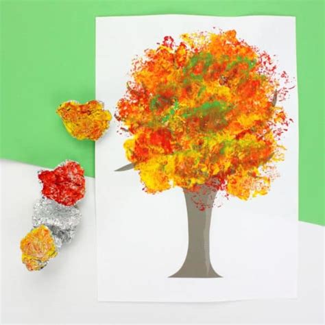 Fall Tree Art With Foil Printed Leaves Emma Owl
