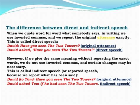 It is often enclosed in quotation marks so that the reader understands that the quoted text is the speaker's original narrative. Direct & reported speech