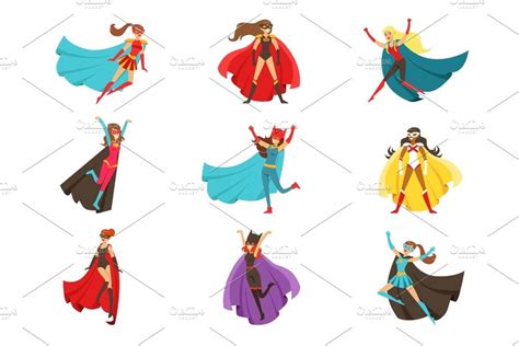 Female Superheroes In Classic Comics Costumes With Capes