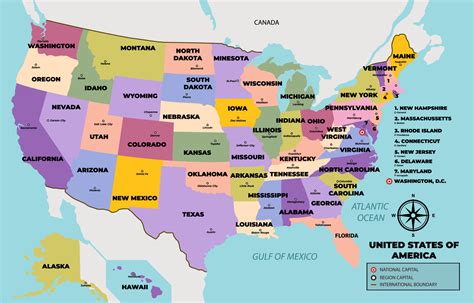Map Of United States Of America With States Name 21659145 Vector Art At
