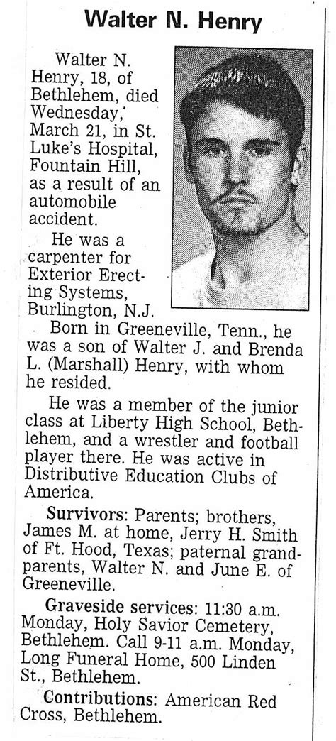 Obituary Of Walter Norman Henry 1983 2001