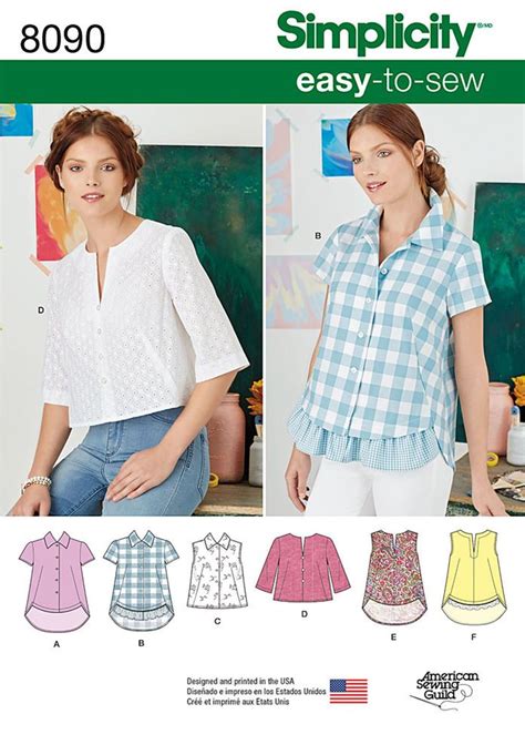Pattern 8090 Misses Easy To Sew Button Shirt And Pullover Top Womens