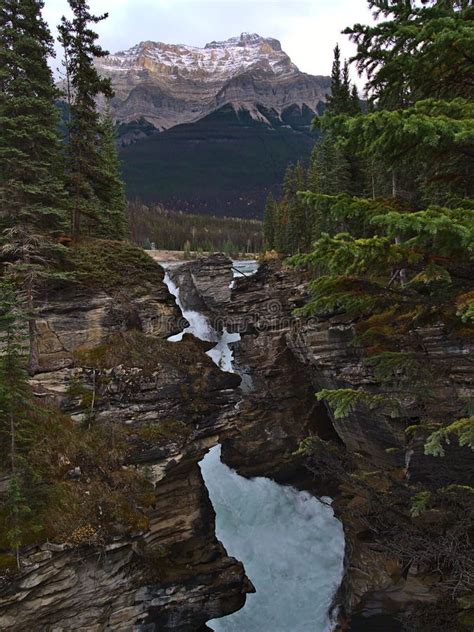 Beautiful View Of Waterfall Athabasca Falls In Jasper National Park