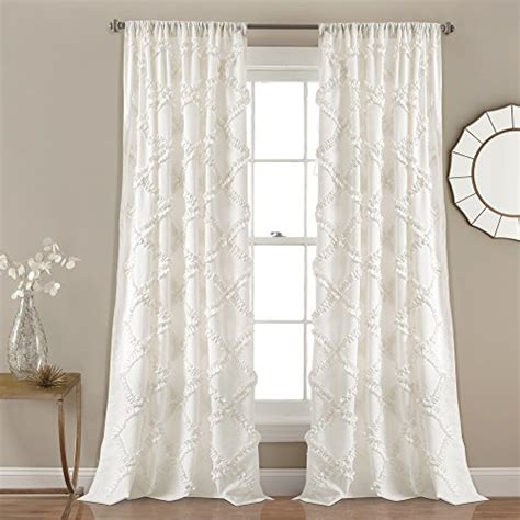Lush Decor White Ruffle Diamond Curtains Textured Window Panel Set For