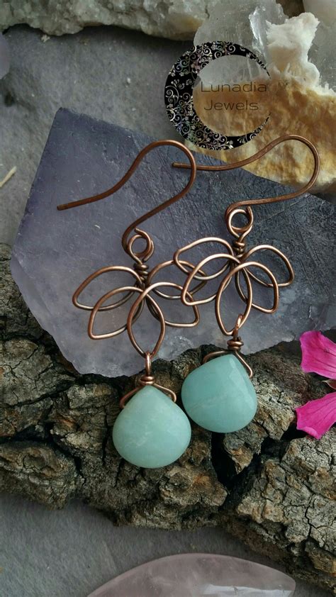 Wire Wrapped Lotus Earrings Copper With Paua Shell And Howlite