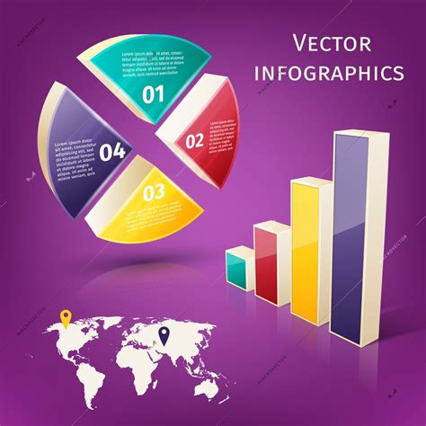 Abstract 3d Pie Chart Columns And Map Business Infographics Layout