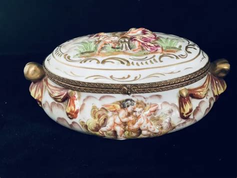 CAPODIMONTE PORCELAIN TRINKET Box Cherubs Hand Painted Gilded Victorian France PicClick