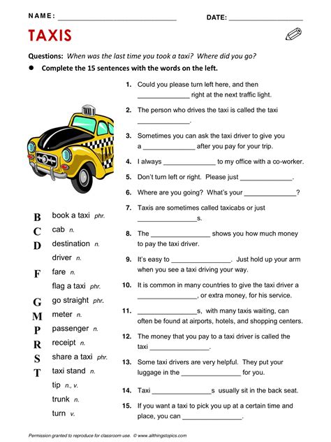 Taxis Taxi English Learning English Vocabulary Esl English