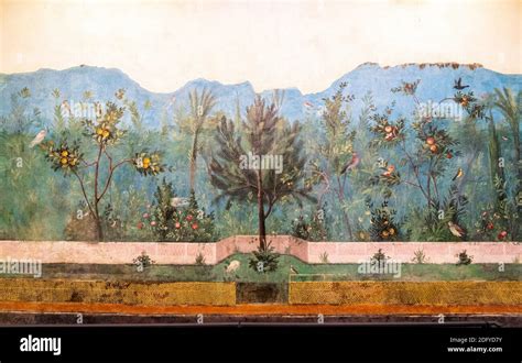 Roman Art The Garden Painting From Livias Villa Showing Various