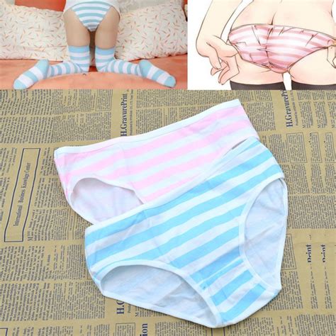 Cute Women Girl Anime Style Intimate Panties Blue Pink Green Striped