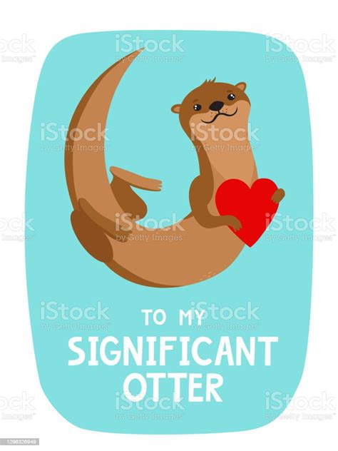 Vector Card With Cartoon Otter With Lettering For Valentines Day Stock