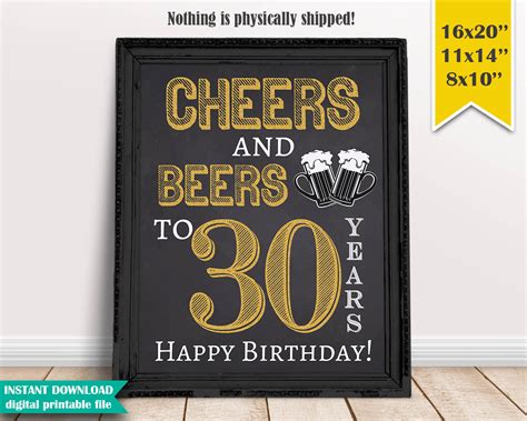 Cheers And Beers To 30 Years 30th Birthday Chalkboard Poster Etsy