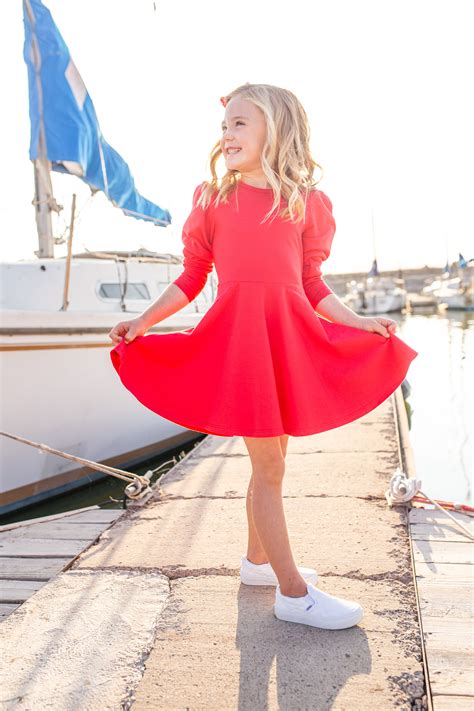 Long Sleeve T Shirt Dress In Red Classic Girl Clothing