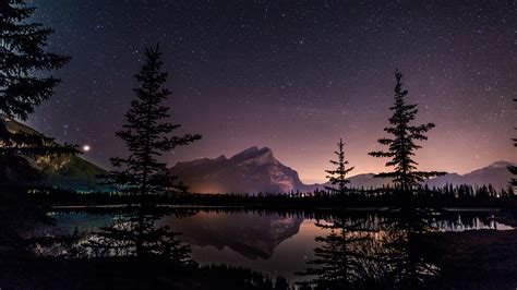 Wallpaper Landscape Night Lake Space Reflection Sky Stars