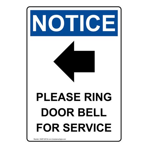 Osha Please Ring Door Bell For Service Sign With Symbol One 28739