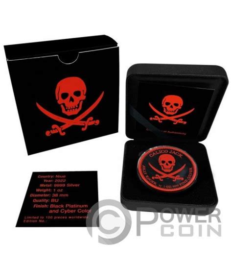 Calico Jack Jolly Roger Cyber Red Pirates 1 Oz Silver Coin 2 Niue 2022