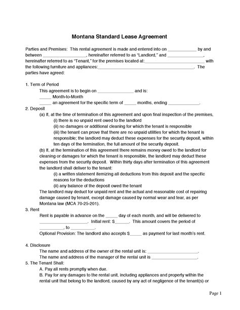 This document states the condition of the rented accommodation when the. Free Montana Residential Lease Agreement | PDF