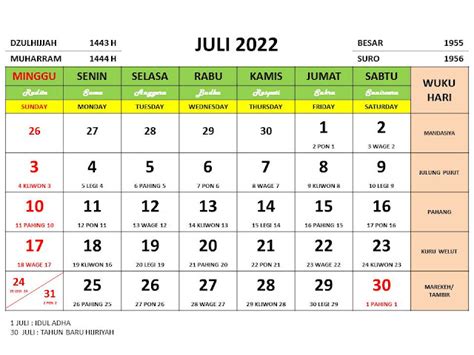 Kalender Bulan Juli 2022 Dan Hari Peringatannya