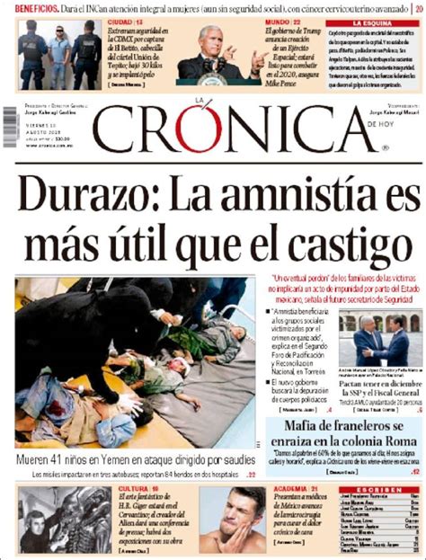 Newspaper La Crónica De Hoy Mexico Newspapers In Mexico Fridays