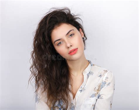 Curly hair girl symbols and text emoticons. Beauty Portrait Of Young Adorable Fresh Looking Brunette ...