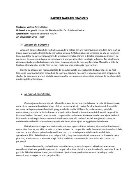 PDF RAPORT NARATIV ERASMUS Asemenea Cum Sa Realizeze O Scrisoare De