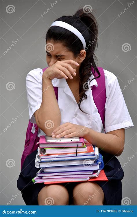 Crying Student Girl With Test Result And Teacher Royalty Free Stock